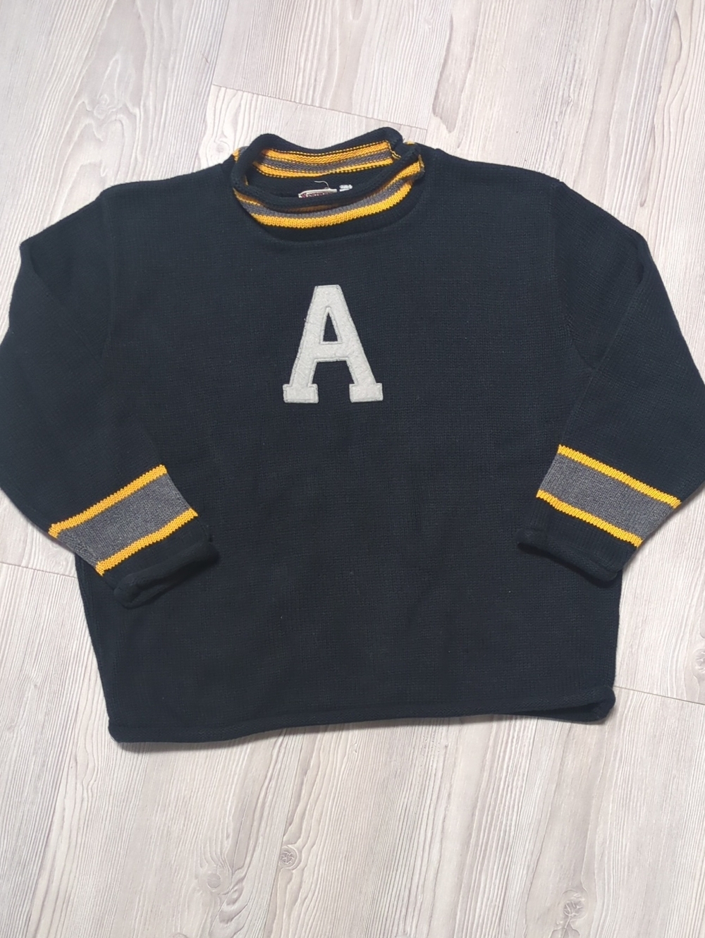 West Point USMA Army Black Gold Varsity Sweater Letter A Medium Vintage Style